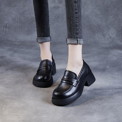 头层真牛皮厚底大头英伦小皮鞋女鞋，新款秋季一脚蹬乐福鞋子ZM231296 商品图2