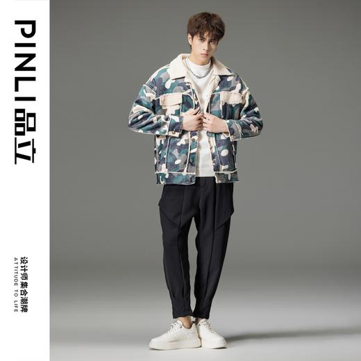 PINLI品立秋冬新品迷彩翻领加绒夹克男士工装仿羊羔毛潮外套B233104049 商品图0