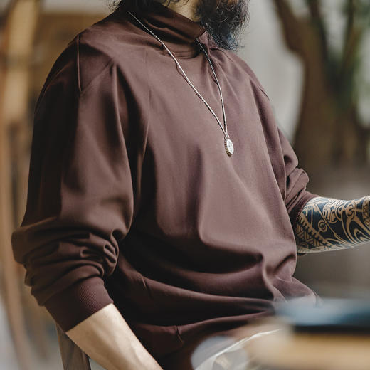 工装优选 美式复古仿德绒打底衫高领磨毛保暖拼接插肩袖T恤男士秋 商品图1