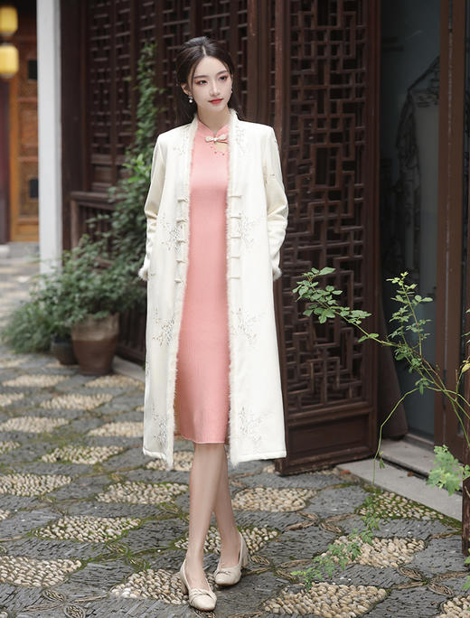 秋冬季新款，改良旗袍羊毛衫针织修身年轻款长款前开叉针织衫XL-009 商品图5