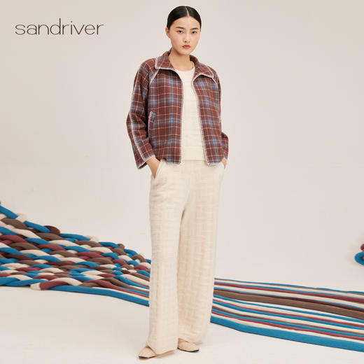 羊绒格纹宽松短外套SJF95W481W 商品图3