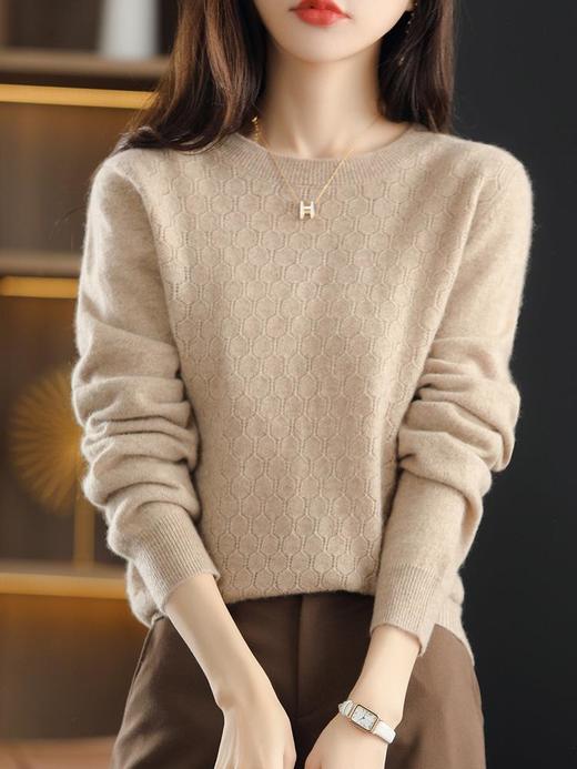 品牌2023夏季韩系风日韩休闲纯羊毛套头圆领常规毛衣女式羊毛衫 商品图3