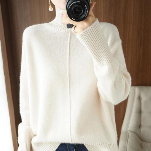 2023年秋冬新款韩版女士半高领纯羊毛纯色针织长袖女士宽松羊毛衫 商品图5