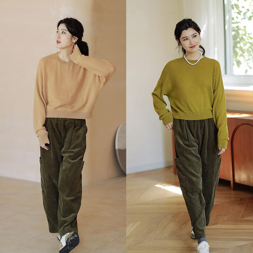 绽放748朵/咖啡色进口灯芯绒休闲裤新款德隆生态棉阔腿裤 商品图3