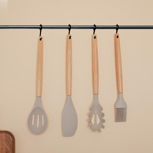 【十二件套，厨房必备！】木柄硅胶厨具套装12件套，烘焙工具收纳桶，不粘锅铲厨房用具烹饪套装 商品图3