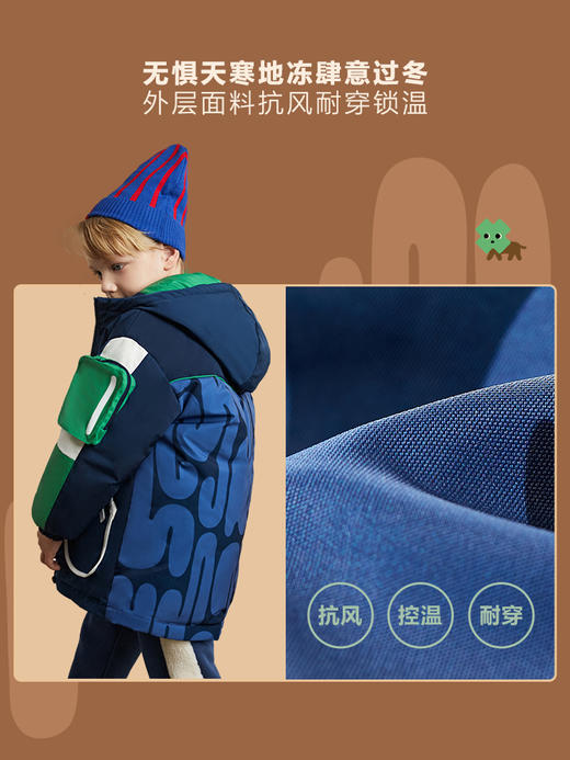 【MQD】【170】【设计师系列】男童羽绒服冬新款连帽工装超厚保暖中长 商品图2
