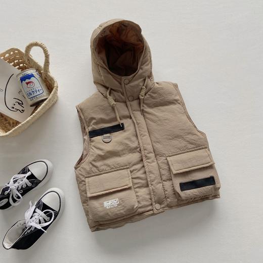 【高质量的羽绒棉材料，良好的保暖舒适！】童洛可2023秋冬新款工装羽绒棉马甲中大童帅气连帽背心休闲坎肩童 商品图0