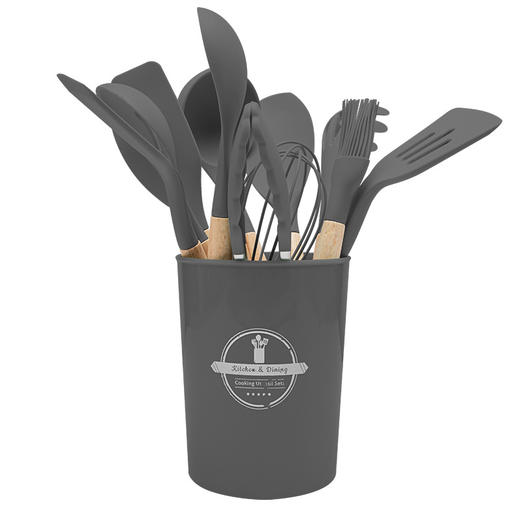 【十二件套，厨房必备！】木柄硅胶厨具套装12件套，烘焙工具收纳桶，不粘锅铲厨房用具烹饪套装 商品图14