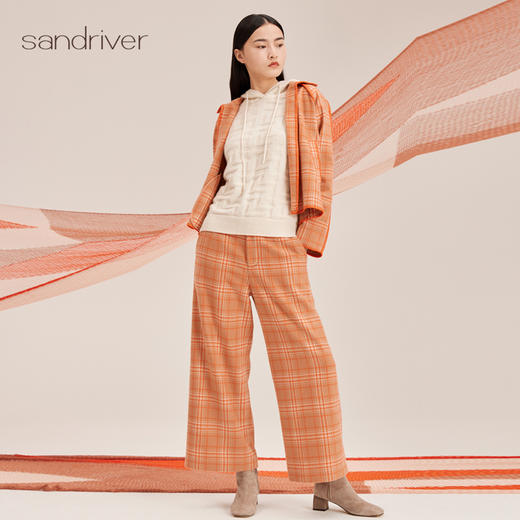 羊绒格纹提花女长裤SJF95W347W 商品图2