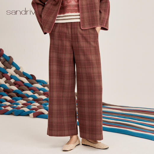 羊绒格纹提花女长裤SJF95W347W 商品图0