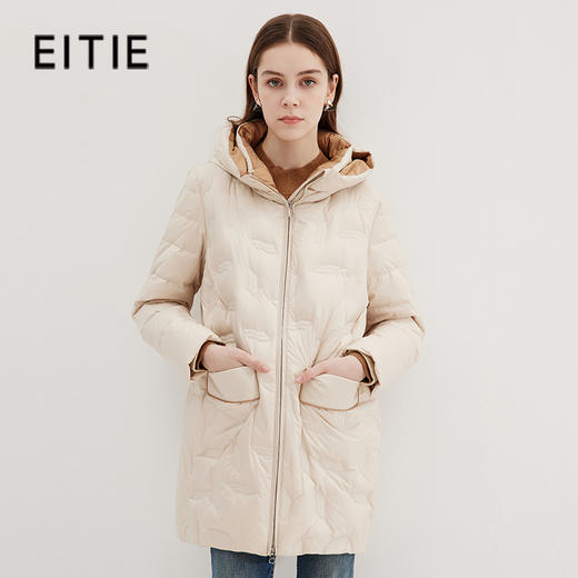 EITIE爱特爱冬季新款气质通勤保暖直筒显瘦连帽羽绒服女7211921 商品图0