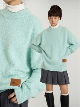 CryingCenter 落日橘海盐蓝圈圈毛圆领宽松基础款毛衣 哭喊中心