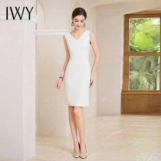 IWY/时尚优雅白色无袖连衣裙女洋气内搭西装裙通勤背心裙修身裙装 Q997 商品图3