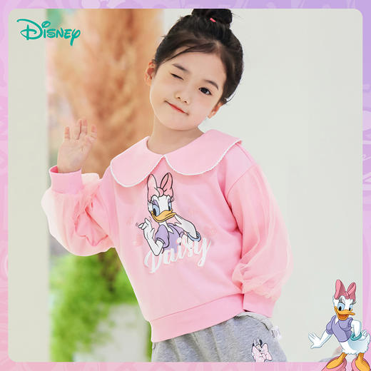 迪士尼童装小女孩梦幻网纱拼接套头卫衣春秋甜美公主风黛丝印花上衣ZD3CS012
 商品图6