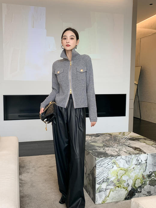 原形高级感时尚进口全澳毛翻领拉链羊毛开衫2023秋季新款 商品图3