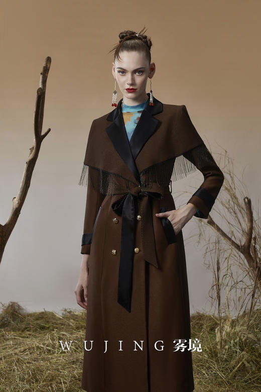 3203079 幽褐怀金 高级颗粒流光皱磨砂缎，进口三醋酸外套 雾境 商品图1