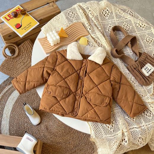 【精选长绒棉，保持温暖舒适！】童洛可韩版宽松棉服儿童菱形格短款棉袄男女宝加厚保暖毛领外套童 商品图2