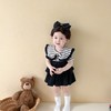 【翻领设计，可爱与时尚！】ins春秋款婴幼儿童女宝宝条纹翻领大蝴蝶结长袖哈衣半身裙两件套 商品缩略图1