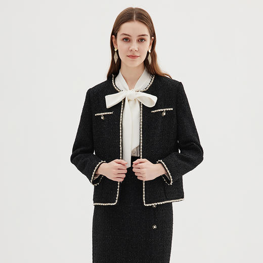 EITIE爱特爱精致千金感黑色通勤直筒小香风粗花呢外套秋季新款C2303210 商品图4