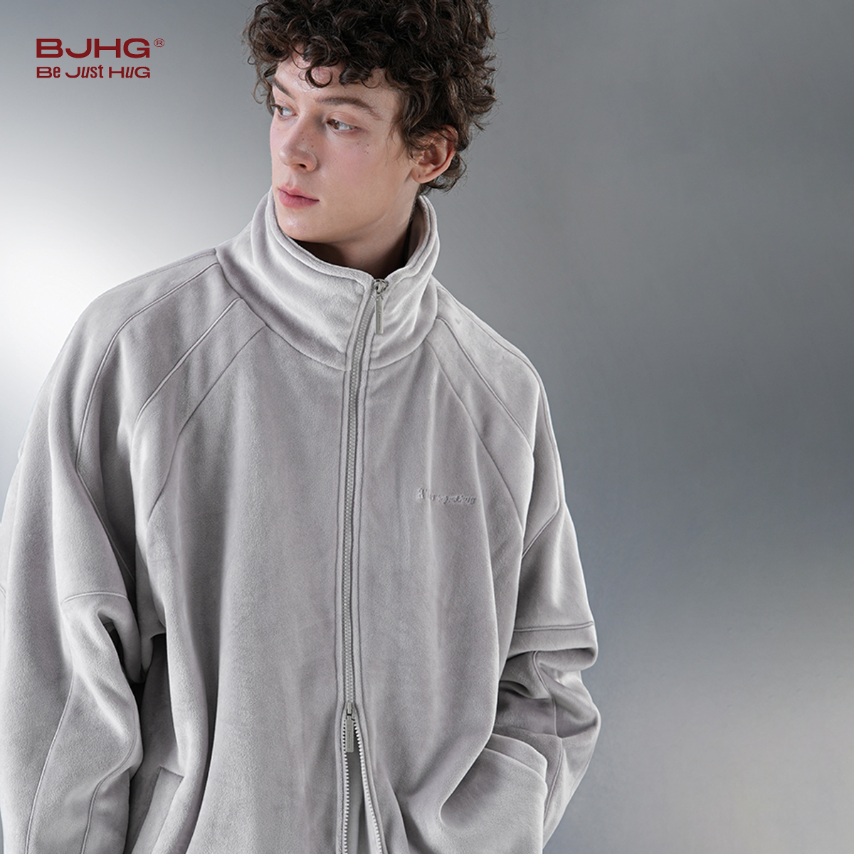 BJHG美式休闲环保银狐绒外套男春秋款潮牌欧美街头宽松情侣夹克上衣