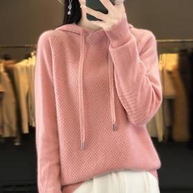 2023秋冬新款针织衫上衣韩版女士连帽长袖卫衣套头纯色针织帽衫女