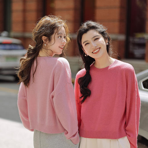 绽放783朵/六色100%山羊绒圆领微透慵懒风长袖套头宽松毛衣针织衫 商品图0