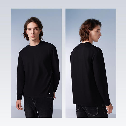 拇指白小T舒暖磨毛微阔圆领长袖T恤无限系列 商品图1