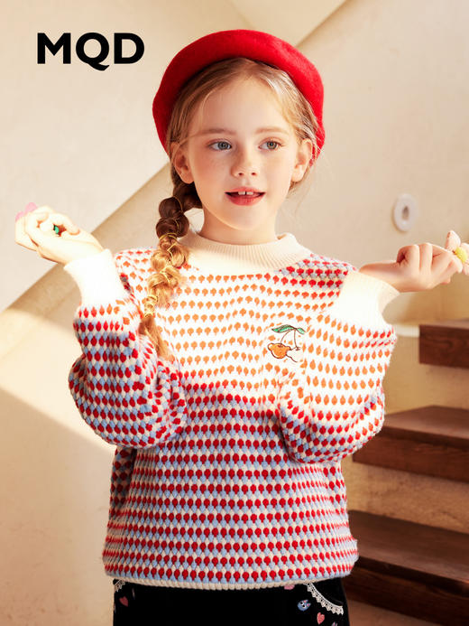 【MQD】女大童条纹满版印花半高领毛衣冬新款学院百搭加厚针 商品图1