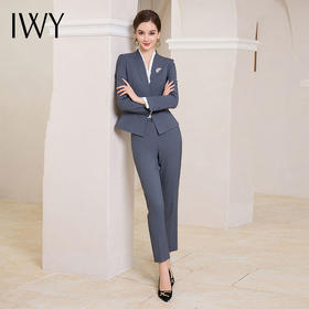 IWY/灰蓝色秋冬职业西服套装女售楼部工装气质西服两件套修身工装CP1858