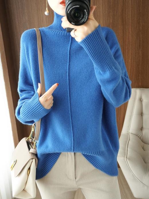 2023年秋冬新款韩版女士半高领纯羊毛纯色针织长袖女士宽松羊毛衫 商品图3