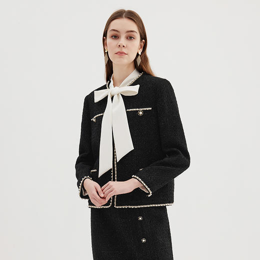 EITIE爱特爱精致千金感黑色通勤直筒小香风粗花呢外套秋季新款C2303210 商品图3