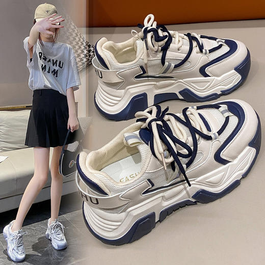 「三色可选！加不加绒两款」2023春季新款运动鞋 学生时尚厚底老爹鞋女休闲跑步鞋 商品图0