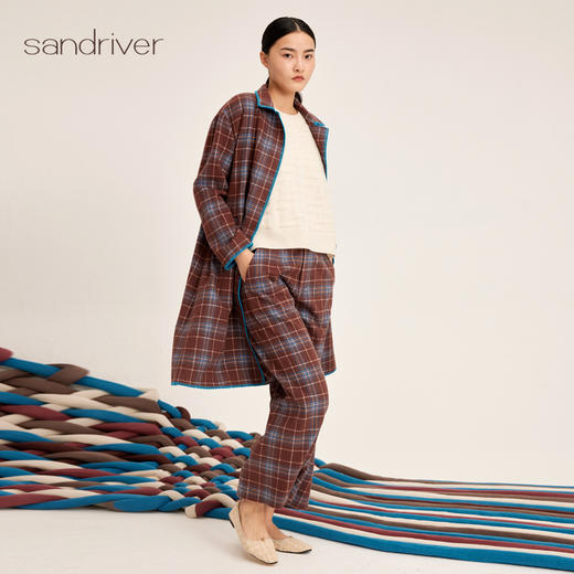 羊绒格纹提花女长裤SJF95W347W 商品图4