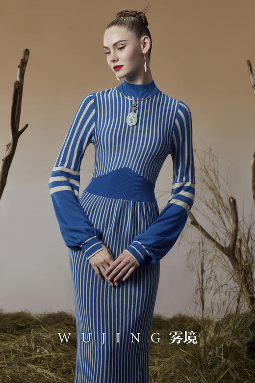 3203075 青蓝冰水 进口超细美丽诺羊毛针织连衣裙 雾境 商品图5
