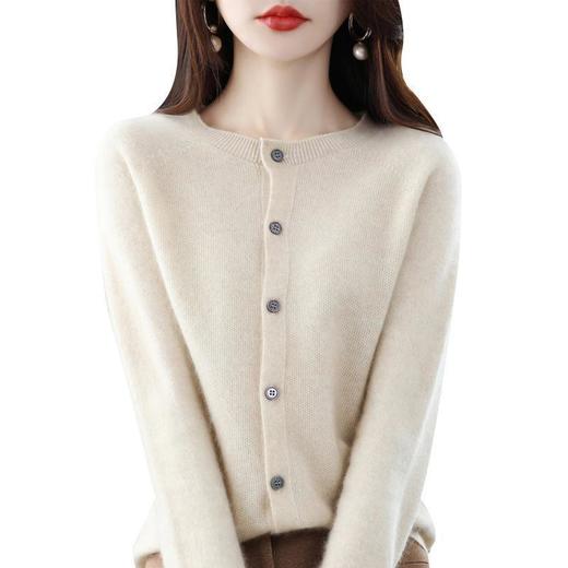 2023秋季新款圆领一线成衣羊毛开衫女宽松无缝羊毛针织外套女毛衣 商品图3