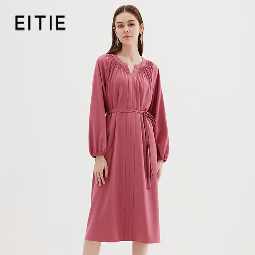 EITIE爱特爱秋季新款舒适系带显瘦百搭通勤连衣裙C2307258 商品图0