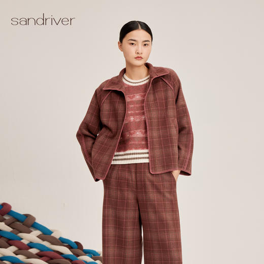 羊绒格纹宽松短外套SJF95W481W 商品图5