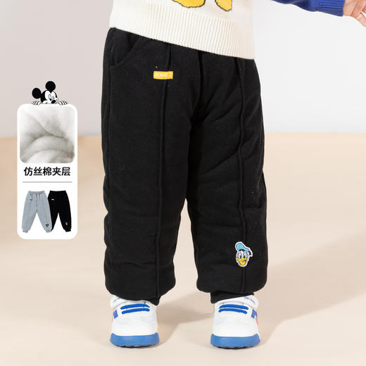 迪士尼童装男童加厚保暖束脚裤简约运动裤秋冬款宝宝夹棉长裤234K1373
 商品图1