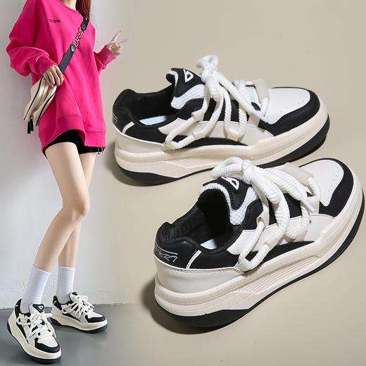 「两款配色！潮流穿搭」2023秋季新款厚底小白鞋 ins潮街拍休闲鞋日常学生韩版鞋 商品图0