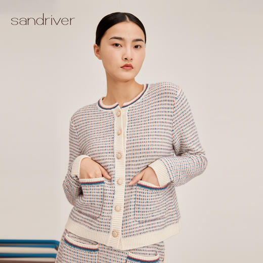 羊绒小香风提花针织女开衫SJF95W488K 商品图0