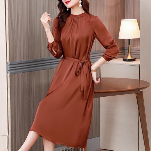 2023秋季新款时尚复古国风优雅收腰系带新中式香云纱连衣裙 商品图1
