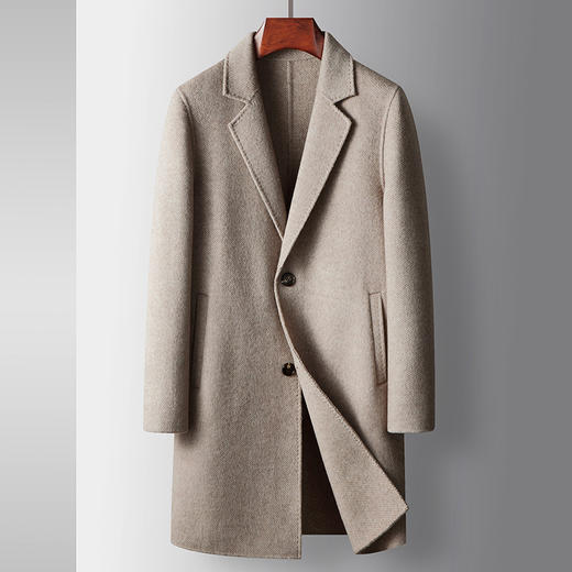 【高品质的羊毛材料制成，不易起球！】男式大衣2023秋冬手工双面尼风衣中青年轻奢商务羊毛休闲保暖外套 商品图0