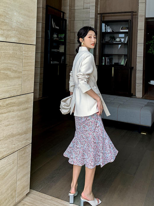 欧芮儿碎花鱼尾半身裙2020早秋气质优雅中长款高腰不规则A字裙 商品图1