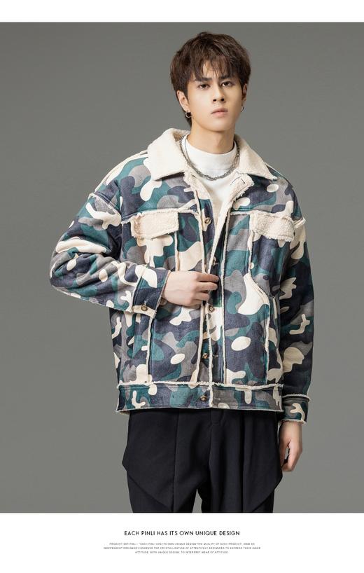 PINLI品立秋冬新品迷彩翻领加绒夹克男士工装仿羊羔毛潮外套B233104049 商品图2