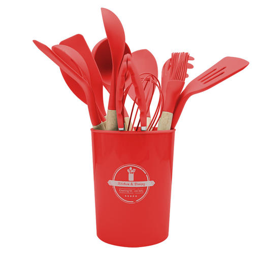 【十二件套，厨房必备！】木柄硅胶厨具套装12件套，烘焙工具收纳桶，不粘锅铲厨房用具烹饪套装 商品图13