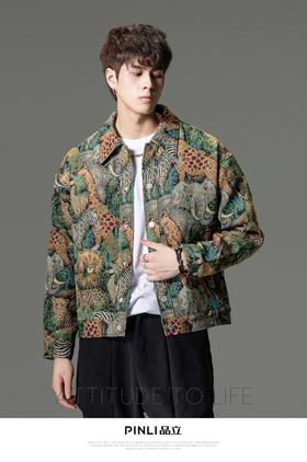 PINLI品立春季新品新中式提花夹克国潮休闲潮牌宽松版男外套B233104103
