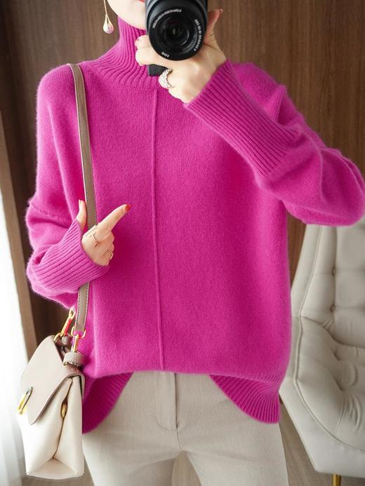 2023年秋冬新款韩版女士半高领纯羊毛纯色针织长袖女士宽松羊毛衫 商品图4
