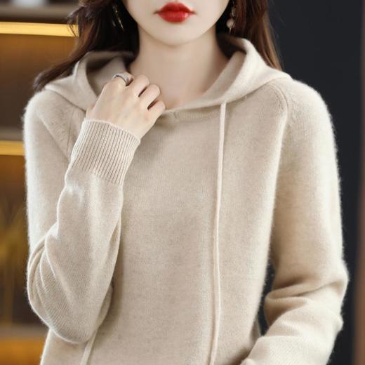 羊毛女士休闲宽松不规则加厚毛衫连帽纯色针织打底衫长袖毛衣 商品图3