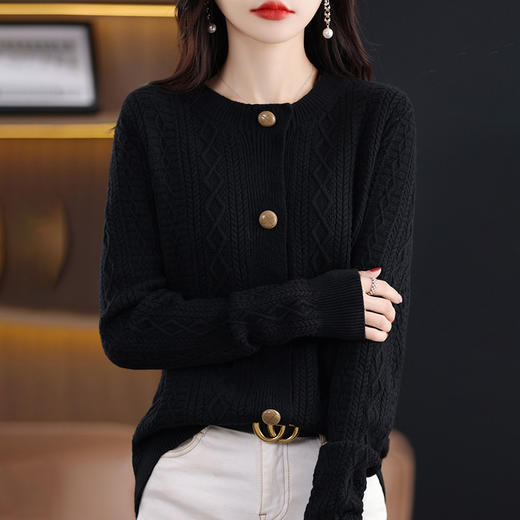 纯色针织开衫，新款韩版女士圆领长袖针织开衫女式外搭毛衣镂空QH-ZD-059 商品图5