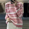 撞色复古条纹羊毛衫2023秋冬新款女士圆领宽松厚款长袖套头针织衫 商品缩略图2